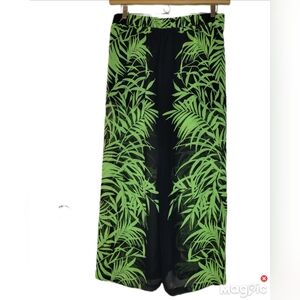 Bisou Bisou Palazzo Pant Sheer Black Overlay Neon Green Leaf built-in Short Med